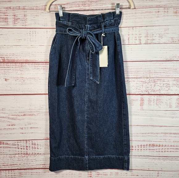 NWT Boden Cara Denim Paperbag Tie Midi Skirt - Picture 2 of 15